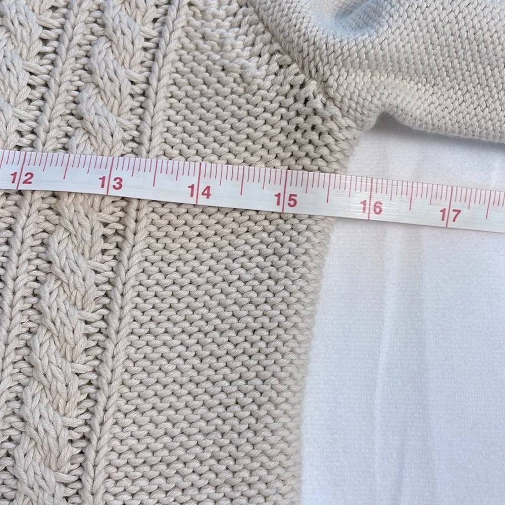 J. Crew Women’s Cable Knit Fisherman Sweater Cream Beige 100% Cotton Classic S‎